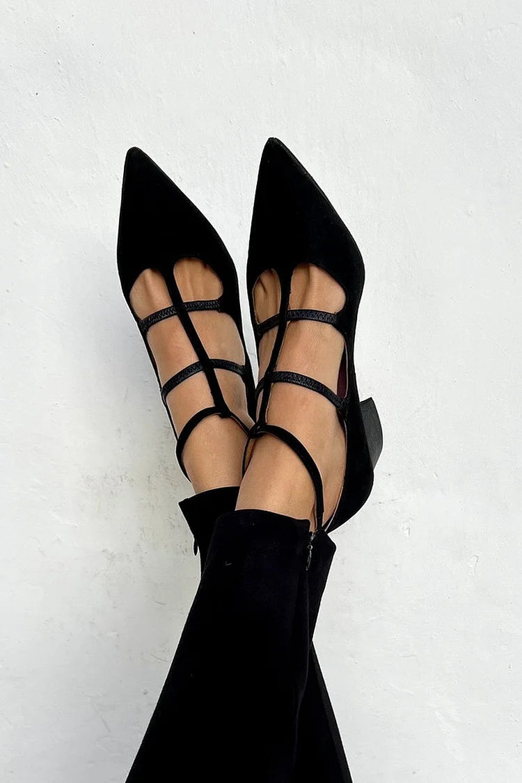 MaisonNox®| Elegante puntige ballerina's met veters voor een verfijnde look