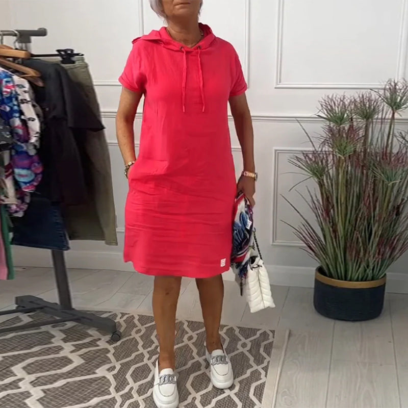 MaisonNox® | Casual Jurk met Kap en Korte Mouwen Perfect voor de Zomer