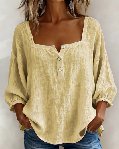 maisonnox® | Eenvoudige blouse met vierkante hals en lange mouwen