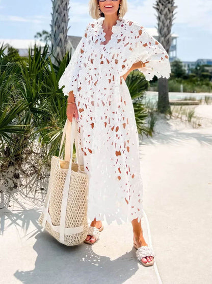 MaisonNox® | Midi strandjurk met kanten wikkel