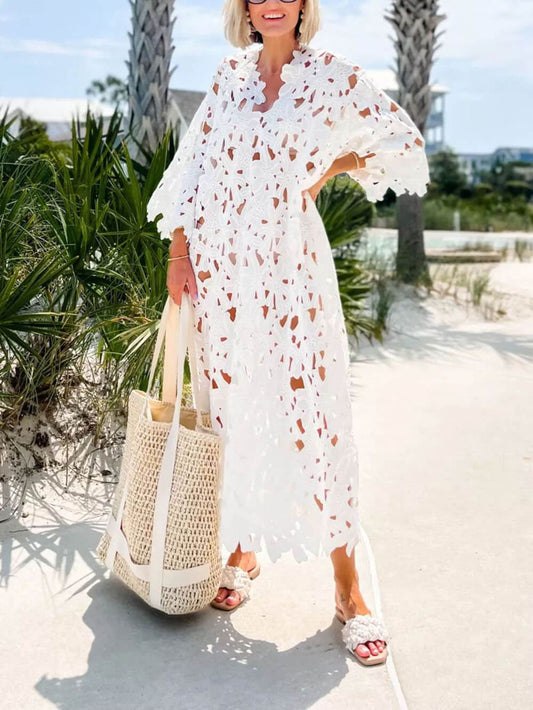 MaisonNox® | Midi strandjurk met kanten wikkel