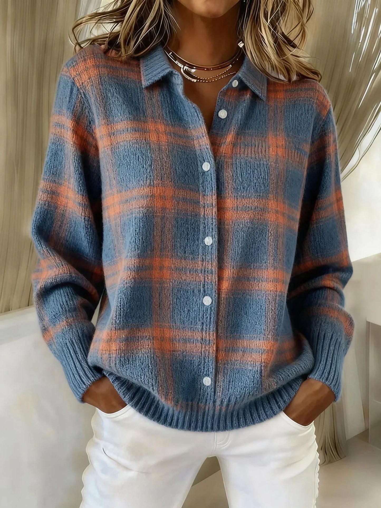 MaisonNox®| Retro Geruit Casual Trui met Contrast
