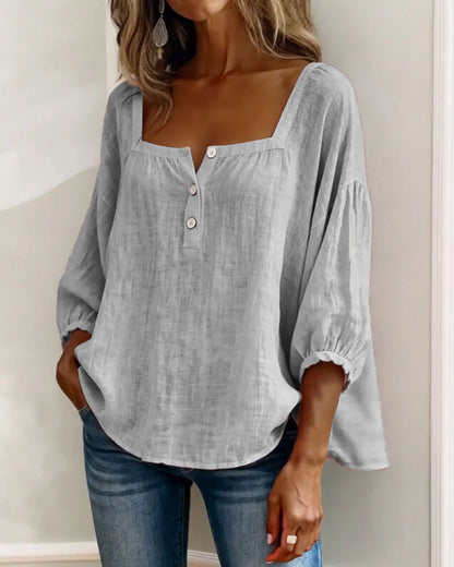 maisonnox® | Eenvoudige blouse met vierkante hals en lange mouwen