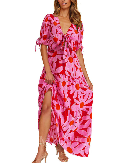 MaisonNox® | Bloemen strandjurk met korte mouwen