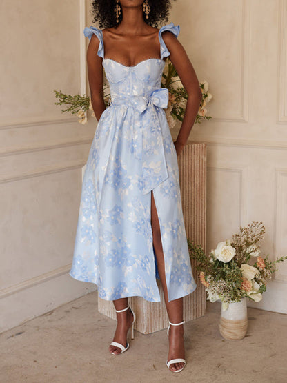 MaisonNox® | Gestrikt jurk met print en vlindermouwen