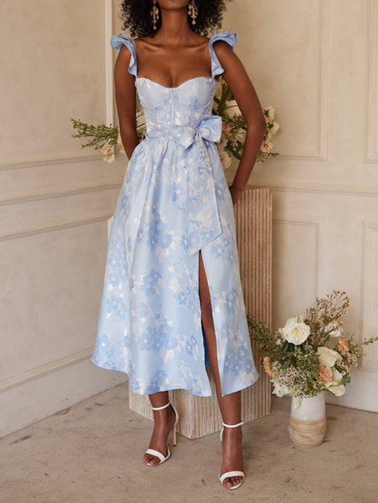MaisonNox® | Gestrikt jurk met print en vlindermouwen