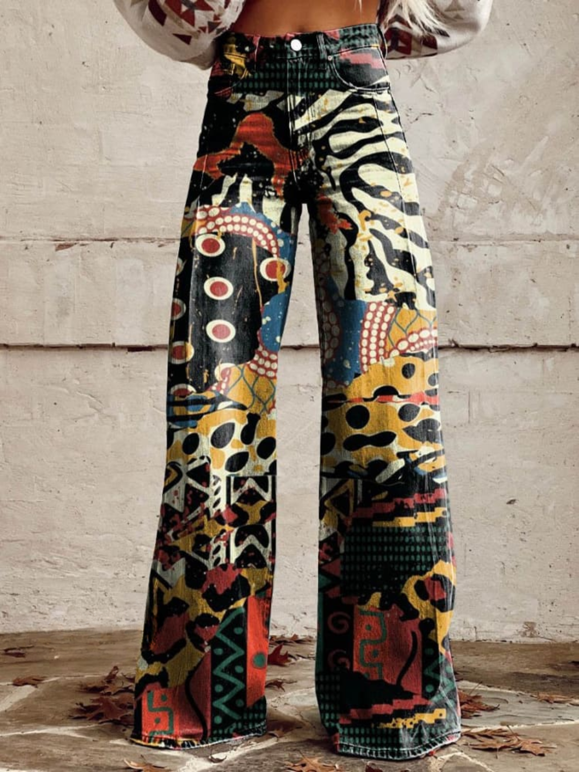 MaisonNox® | Wijde Broek met Elegant en Gedurfd Artistiek Motief