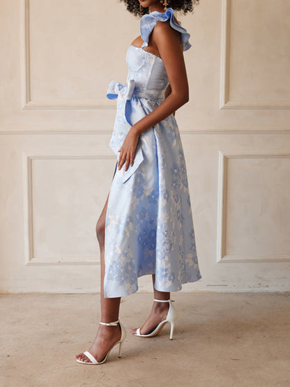 MaisonNox® | Gestrikt jurk met print en vlindermouwen