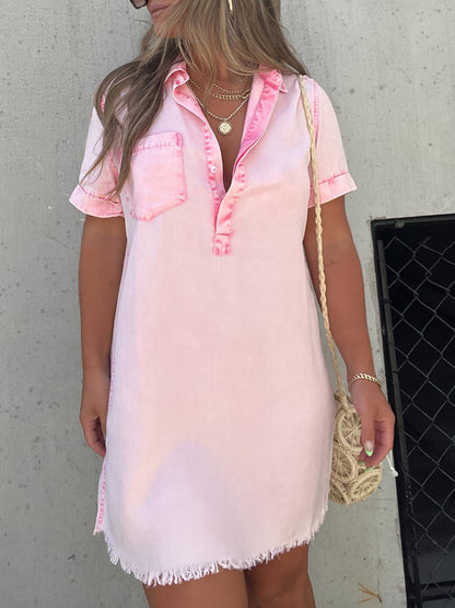 MaisonNox® | Tencel Overhemd Jurk Happy Ends Roze