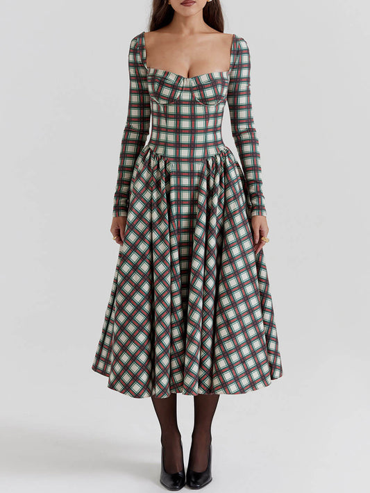 MaisonNox® | Rode tartan midi corset jurk