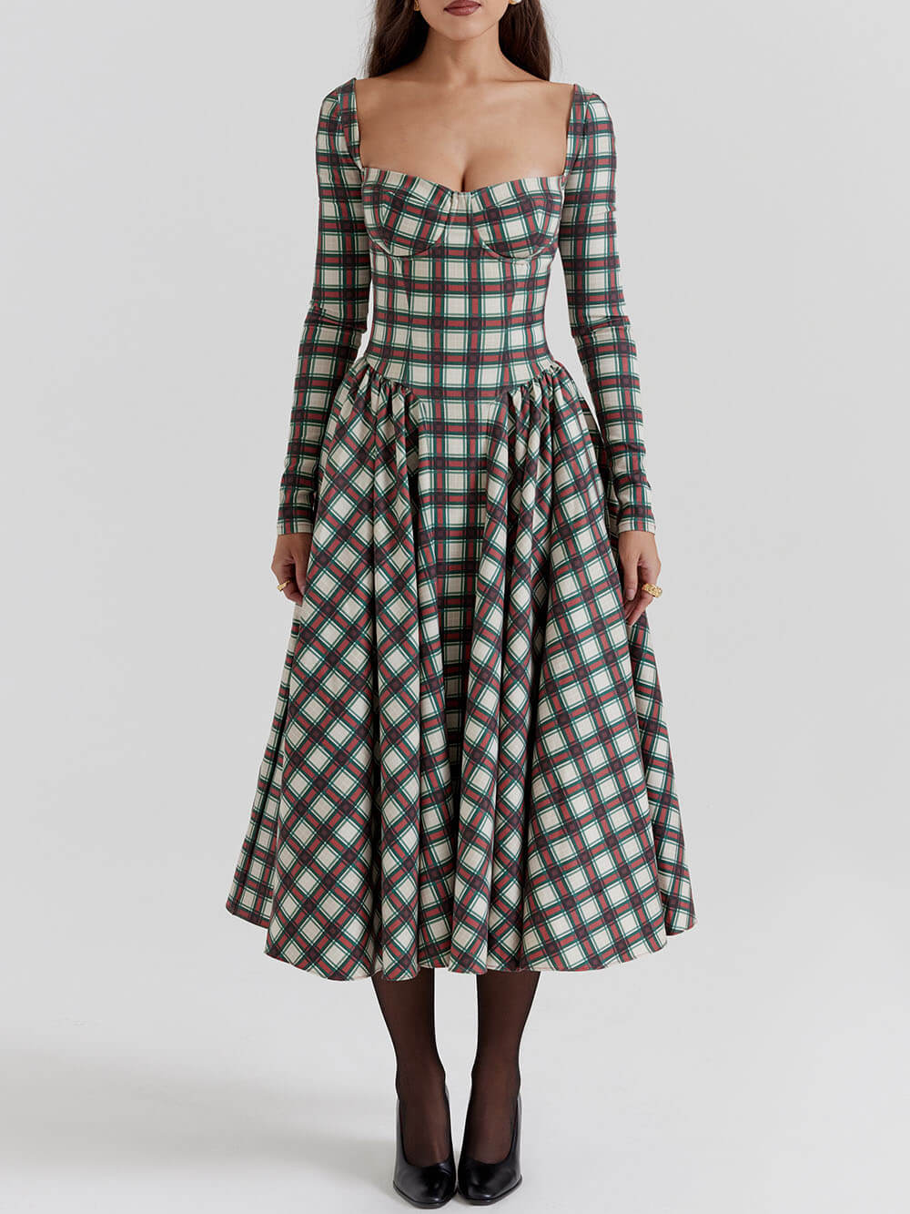MaisonNox® | Rode tartan midi corset jurk