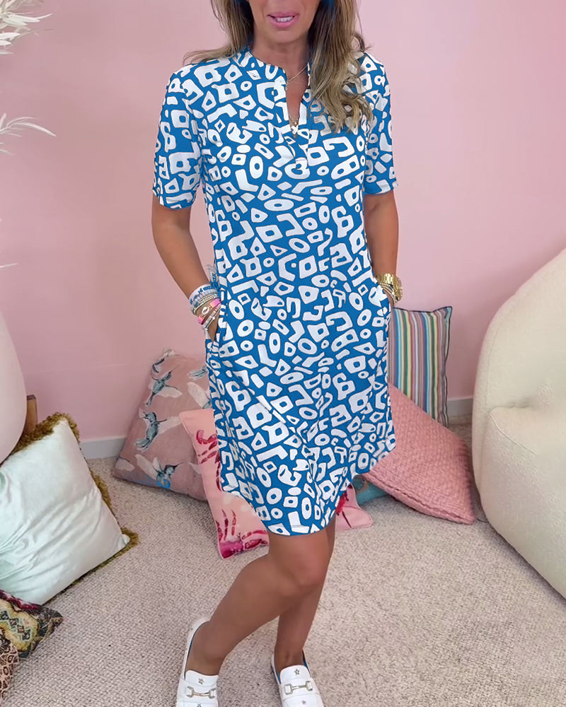 MaisonNox® | Casual Zomerjurk met Ronde Hals en Originele Gedrukte Zakken