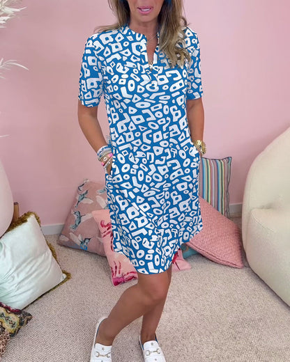 MaisonNox® | Casual Zomerjurk met Ronde Hals en Originele Gedrukte Zakken