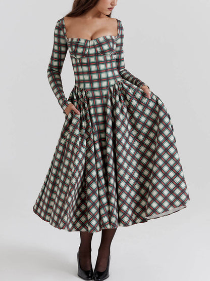 MaisonNox® | Rode tartan midi corset jurk