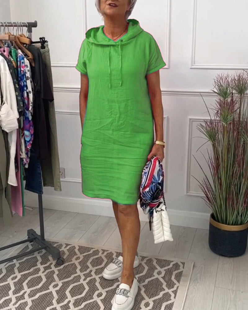 MaisonNox® | Casual Jurk met Kap en Korte Mouwen Perfect voor de Zomer
