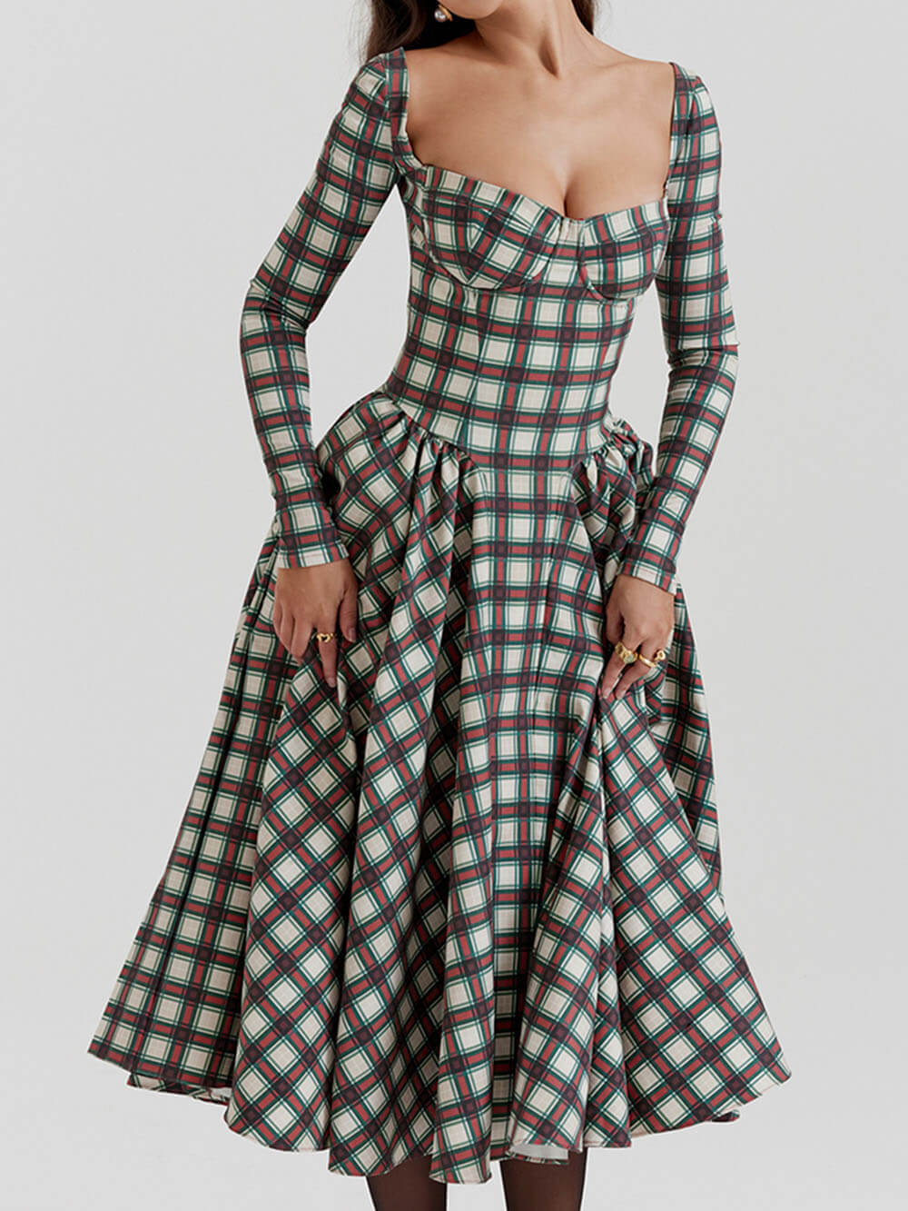 MaisonNox® | Rode tartan midi corset jurk