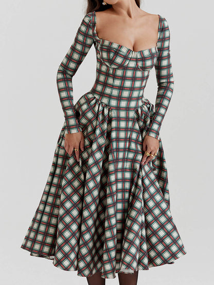 MaisonNox® | Rode tartan midi corset jurk
