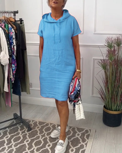 MaisonNox® | Casual Jurk met Kap en Korte Mouwen Perfect voor de Zomer