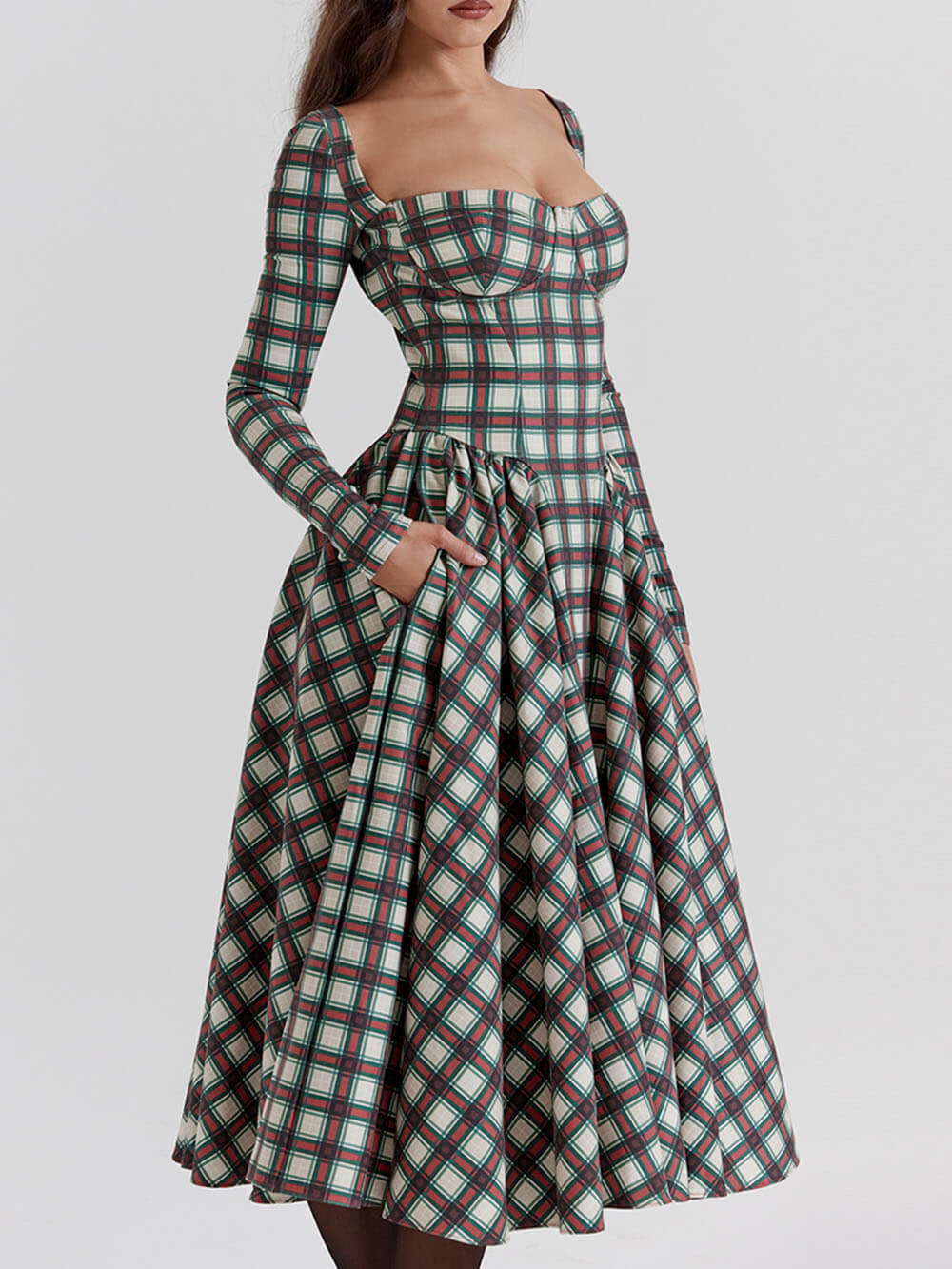 MaisonNox® | Rode tartan midi corset jurk