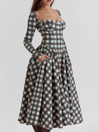 MaisonNox® | Rode tartan midi corset jurk