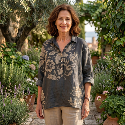 maisonnox® | Elegante linnen blouse met bloemenprint