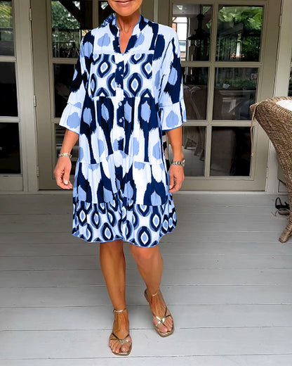 MaisonNox® | Geprinte Jurk met 3/4 Mouwen en A-Lijn Snit voor een Elegante en Ontspannen Look
