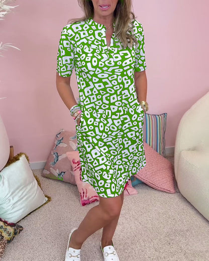 MaisonNox® | Casual Zomerjurk met Ronde Hals en Originele Gedrukte Zakken