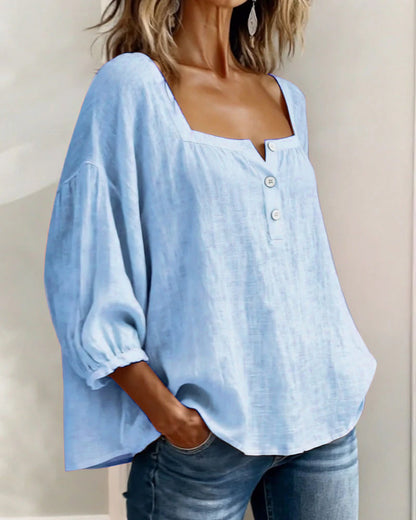 maisonnox® | Eenvoudige blouse met vierkante hals en lange mouwen