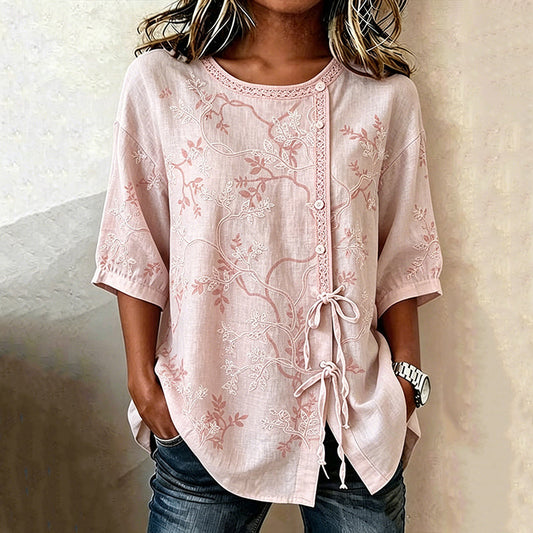 maisonnox® | Vintage Blouse met Bladerenprint