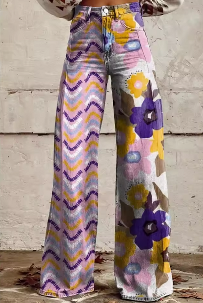 MaisonNox® | Boho Bloemenbroek met Hoge Taille en Artistiek Comfort voor Festivals