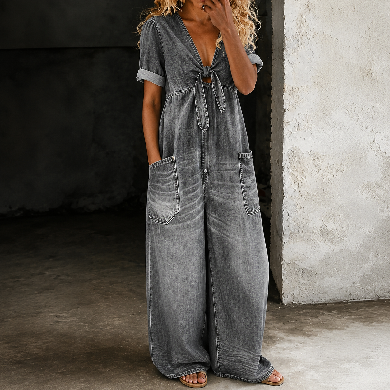 maisonnox® | Denim Jumpsuit met Wijde Pijpen