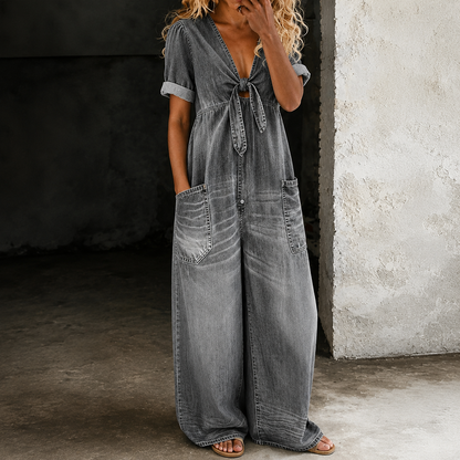 maisonnox® | Denim Jumpsuit met Wijde Pijpen