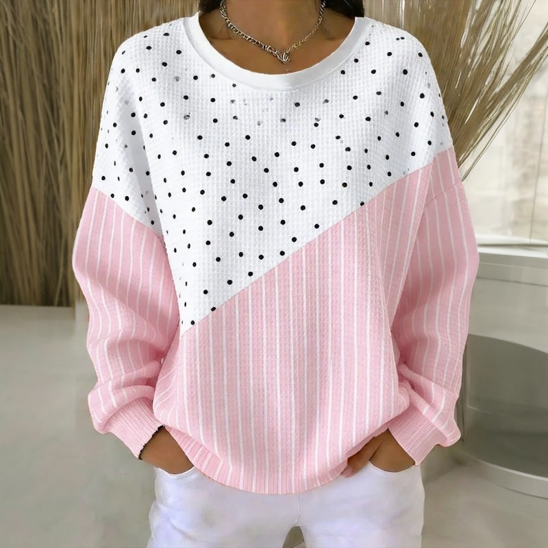 maisonnox® | Casual sweatshirt met stippen en strepen