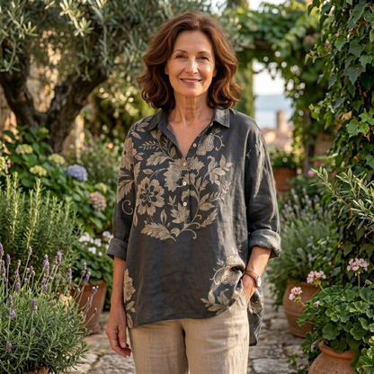 maisonnox® | Elegante linnen blouse met bloemenprint