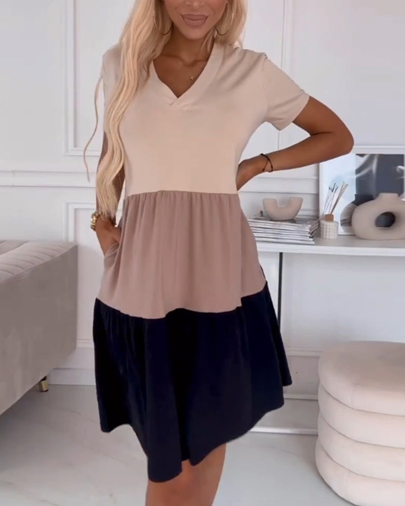 MaisonNox® | Casual Zomerjurk met Korte Mouwen en Color Block Design