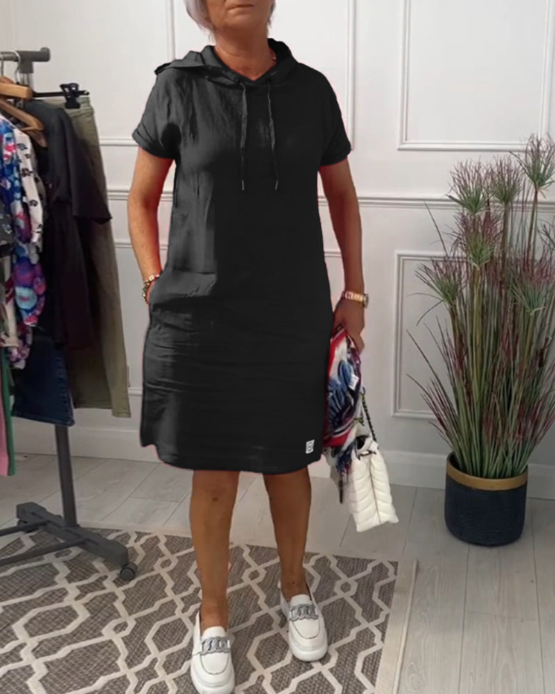 MaisonNox® | Casual Jurk met Kap en Korte Mouwen Perfect voor de Zomer