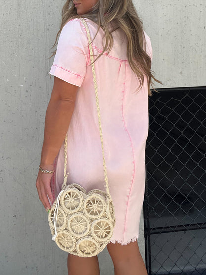 MaisonNox® | Tencel Overhemd Jurk Happy Ends Roze