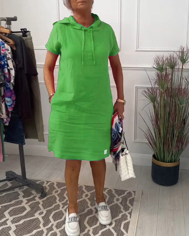 MaisonNox® | Casual Jurk met Kap en Korte Mouwen Perfect voor de Zomer
