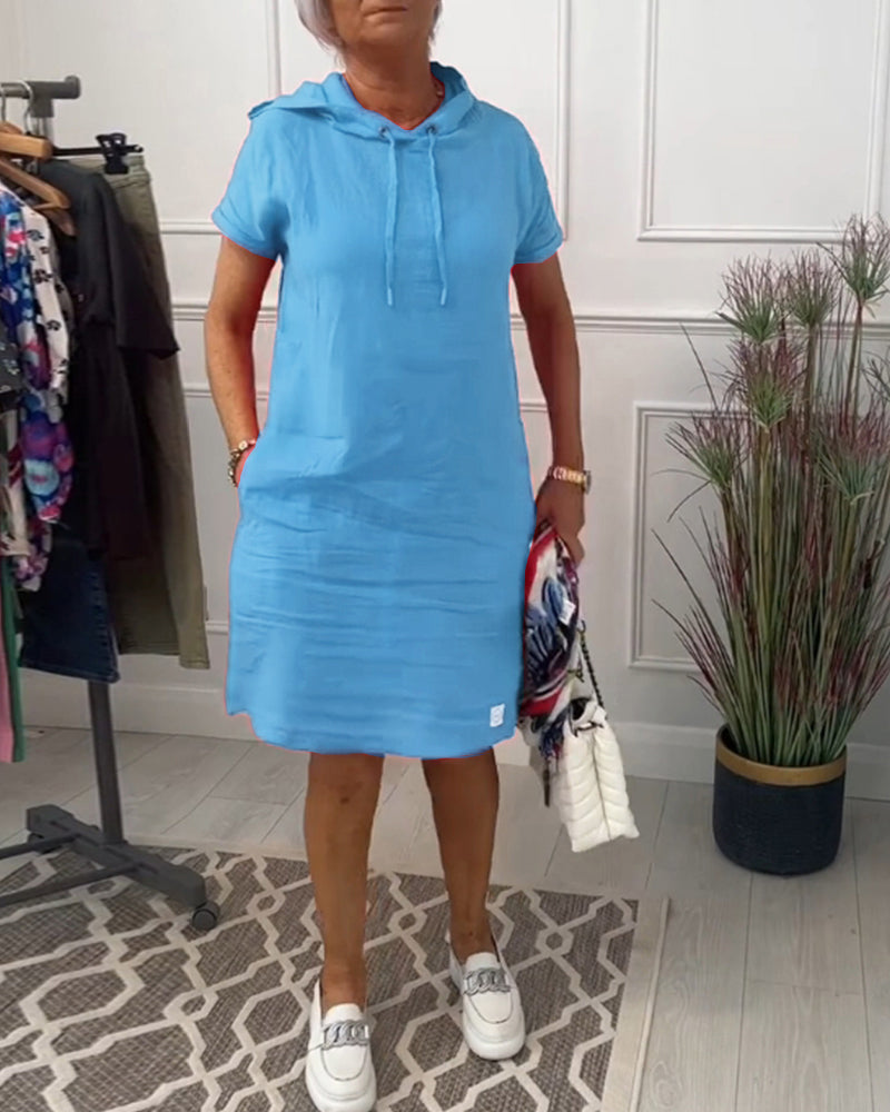MaisonNox® | Casual Jurk met Kap en Korte Mouwen Perfect voor de Zomer