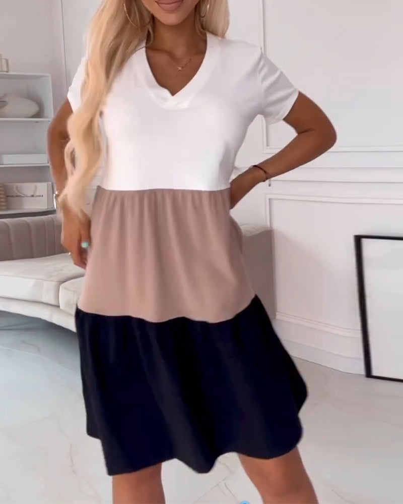 MaisonNox® | Casual Zomerjurk met Korte Mouwen en Color Block Design