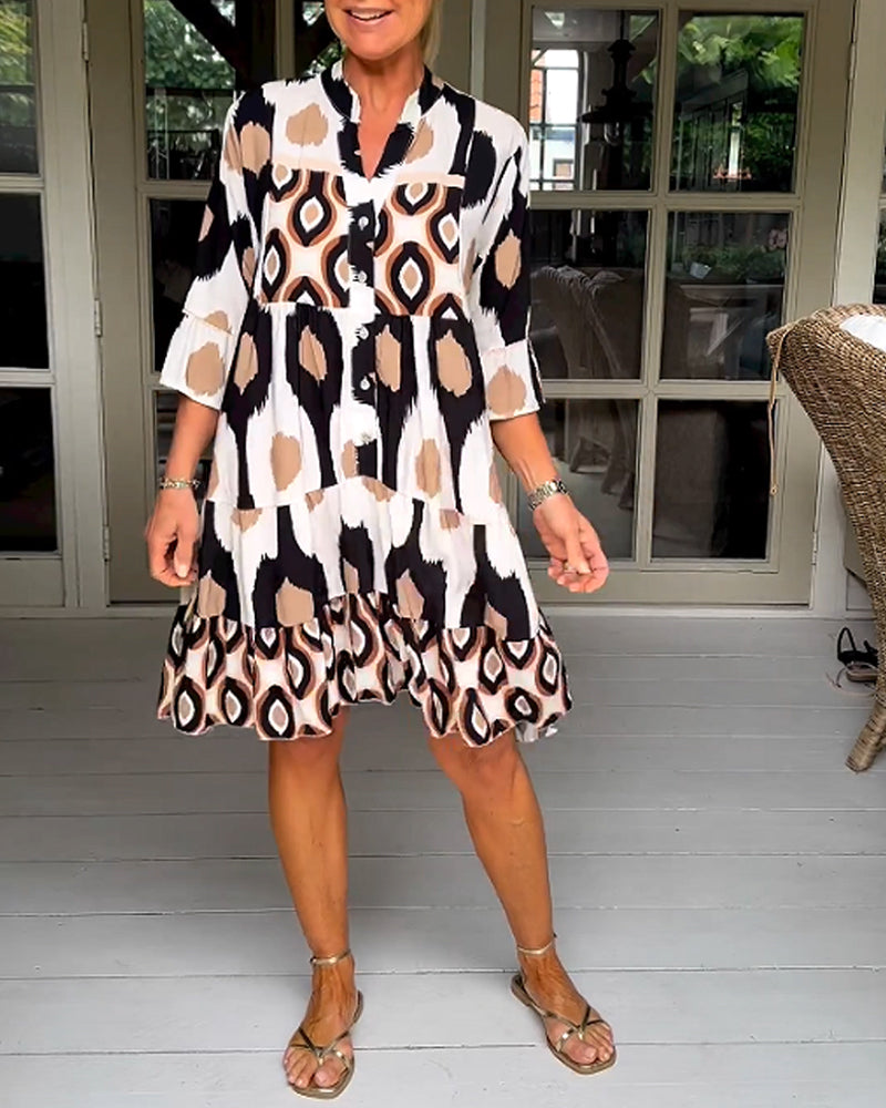 MaisonNox® | Geprinte Jurk met 3/4 Mouwen en A-Lijn Snit voor een Elegante en Ontspannen Look