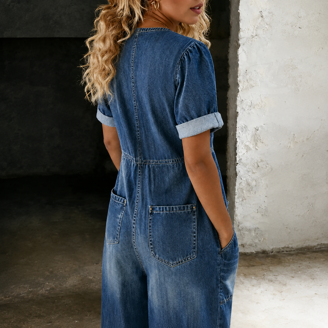 maisonnox® | Denim Jumpsuit met Wijde Pijpen