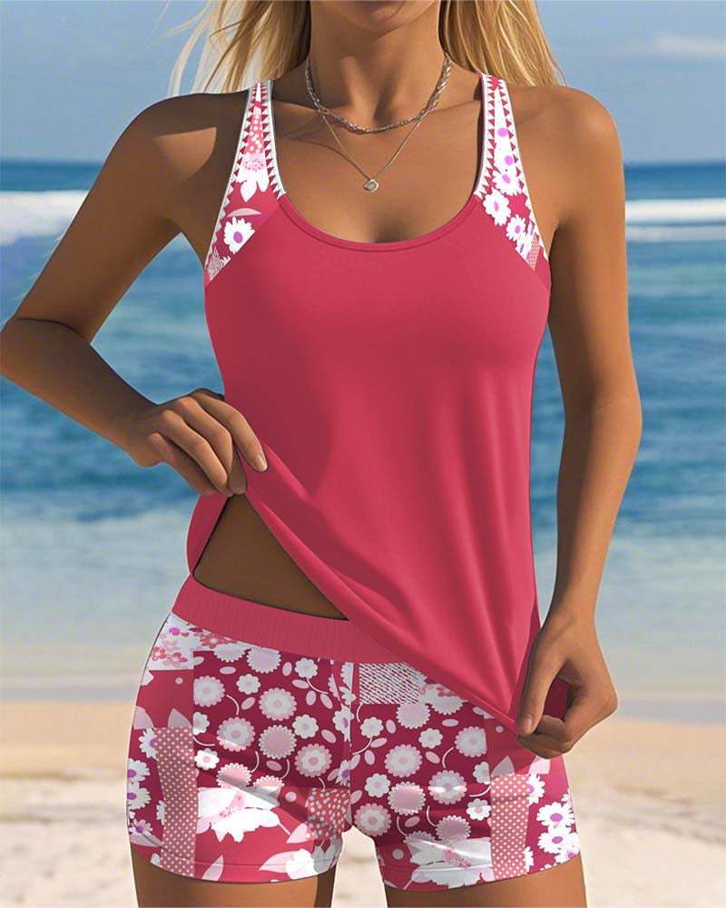 MaisonNox®| Tweedelig Badpak met Comfortabele Pasvorm en Bloemig Strandstijl