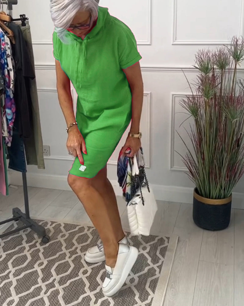 MaisonNox® | Casual Jurk met Kap en Korte Mouwen Perfect voor de Zomer