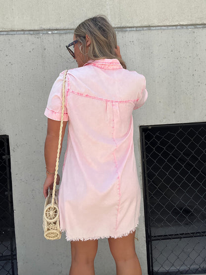 MaisonNox® | Tencel Overhemd Jurk Happy Ends Roze