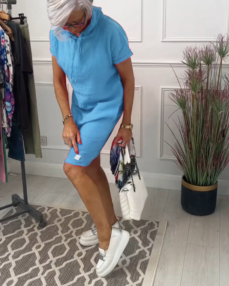 MaisonNox® | Casual Jurk met Kap en Korte Mouwen Perfect voor de Zomer