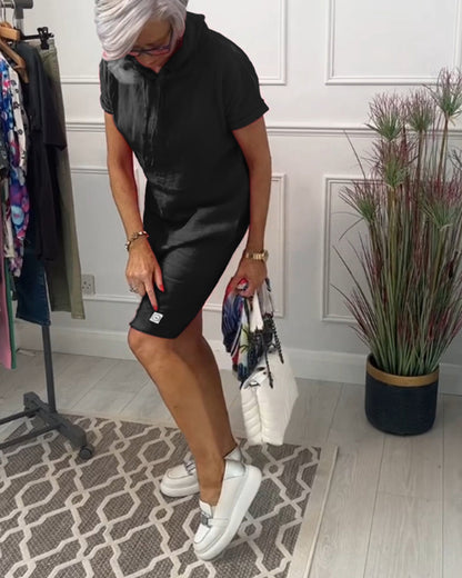 MaisonNox® | Casual Jurk met Kap en Korte Mouwen Perfect voor de Zomer