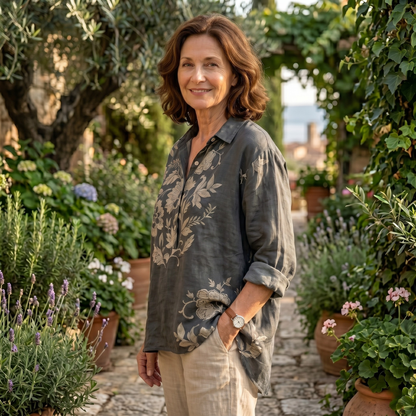 maisonnox® | Elegante linnen blouse met bloemenprint