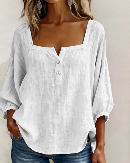 maisonnox® | Eenvoudige blouse met vierkante hals en lange mouwen