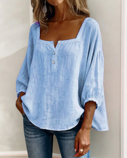 maisonnox® | Eenvoudige blouse met vierkante hals en lange mouwen